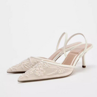 Spring New Product  Women's Rear Strap Embroidered Mesh High Heels