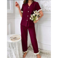 New European And American-style V-neck Short-sleeve Pants Loungewear Two-piece Set