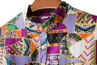Men's Ethnic Style Printed Cotton And Linen Short Sleeve Linen Shirt