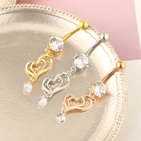 Long Double Heart-shaped Stainless Steel Belly Button Ring