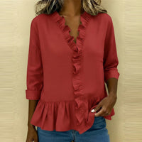 Summer Solid Color Ruffle Hem T-Shirt Women's Casual