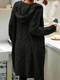 Long Knitted Plus-size Solid-color Sweater With Long Sleeves And Pockets