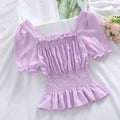 Summer New Design Sense Short Puff Sleeve Chiffon Shirt Women's Short Sleeve Square Collar Top