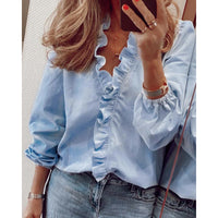 European And American-style Long-sleeve Ruffled Blouse For Women