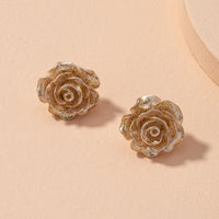 Transparent Resin Gold-foil Roses Stud Earrings