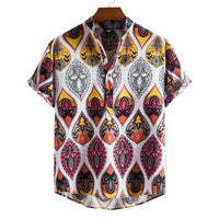 Stand Collar Ethnic Style Series Printed Casual Shirt
