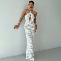 Neck-strap Lace-up Hollow-out Dress For Women