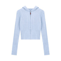 Soft Textured Knitted Hoodie With A Lazy Korean-style Zip-up Design