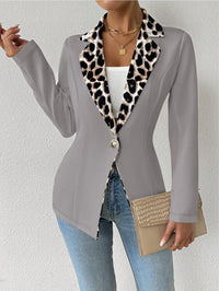 Womens Elegant Leopard-Print Long-Button Printed Blazer