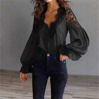 Lace-panelled Ruffled Puff-sleeve Pleated Shirt