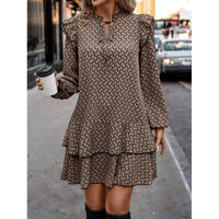 Printed Necktie-detail Dress With A Multi-layered Hem