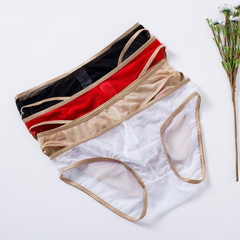 Ultra-thin Men's Mesh Gold-trimmed Briefs