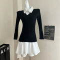 Autumn And Winter Preppy Style Fake Two-piece Mini Knitted Shirt