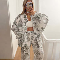 Breathable Long-sleeve Long-pants Cotton Pajamas For Women