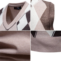 Mens Fashion Jacquard Knitted Sweater V-Neck Pullover Vest