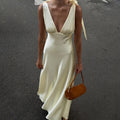 V-neck Sexy Backless Sleeveless Dress With Tie