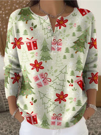 Womens Retro Printed Four-Button Stand-Up Collar Sweatshirt