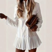 Womens Casual Slim-Fit Long-Sleeve Pleated Dress