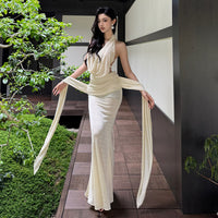 Sexy Chic Off-Shoulder Backless Halter Dress High-End Designer Unique One-of-a-Kind Evening Gown