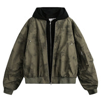 Retro Tie-Dye Hooded Jacket With A Mock Two-Piece Design