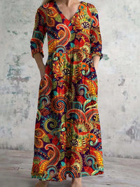 Womens Loose Stylish V-Neck Printed Dress
