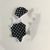 Baby Girl Polka Dot Sling Swimsuit With Hood