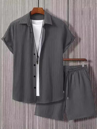 Jacquard Black And White Solid Color Suit Short Sleeve