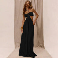 Loose Lace Up Hanging Neck Hollow Jumpsuit