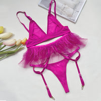 Feather Perspective Garter Ladies Underwear Set