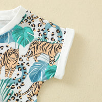 Animal Leaf Tiger Loose Short Sleeve T-shirt Shorts Casual Suit In Stock Two-piece Set