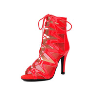 Jazz High Heels Belt Buckle Hollow Mesh Peep Toe Booties