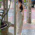 Polka-dot Lace Maxi Slip Dress With A Defined Waistline