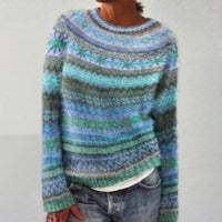 Womens Crew-Neck Sweater With Striped Paneling