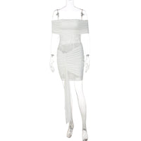 Womens Off-shoulder Sheer Bodycon Mini Skirt