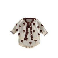Knitted Cotton Sweater Mushroom Jacquard Coat Romper Two-piece Set