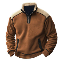 Color Stitching Stand-collar Lambswool Zipper Sweater