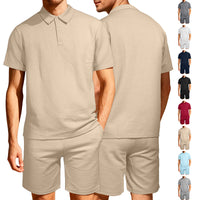 Jacquard Solid-color Loose-fitting Mens Casual Sportswear Set