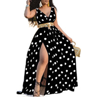 Printed Waist-cinching Mid-rise Elegant Maxi Dress With A Sexy Slit And An Optional Belt