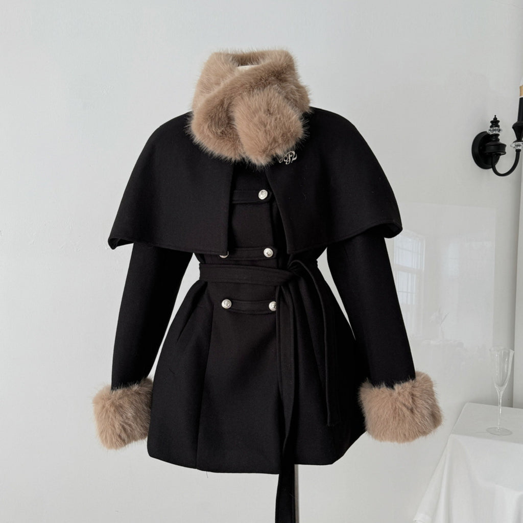 Women's Ring Fashionable Cape Cloak Wool Coat