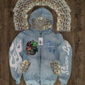 Hooded Cardigan Jacket Embroidered Print Mens Sweatshirt