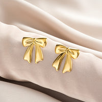 Oval Stainless Steel Earrings, Trendy Geometric Heart Texture, 18K Gold Plated Ear Studs, Titanium Steel