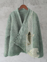 Womens Printed Kimono Cardigan Fleece Jacket Fashionable Womens Outerwear