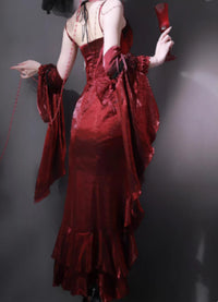 Red Rose Mermaid Dress Elegant Goddess Chic Formal Gown