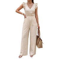 Flutter Sleeve V-Neck Back Bow Jumpsuit