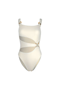 Solid Color Swimsuit Slim Ring Connection Cutout