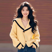 V-neck Loose Long Sleeve Knitted Outerwear Lazy Sweater