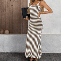 Fashionable Casual Striped Versatile Knitted Slip Dress Womens Wear
