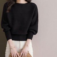 Autumn And Winter Boat Collar Loose-fitting Batwing Sleeve Shirt Knitted Top