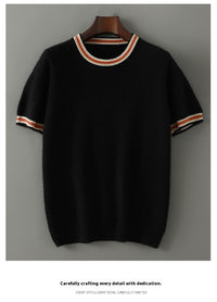 Round Neck Pure Wool Sweater Men's Short Sleeve Early