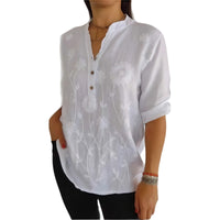 Women's Lace Embroidered Button V-Neck Shirt